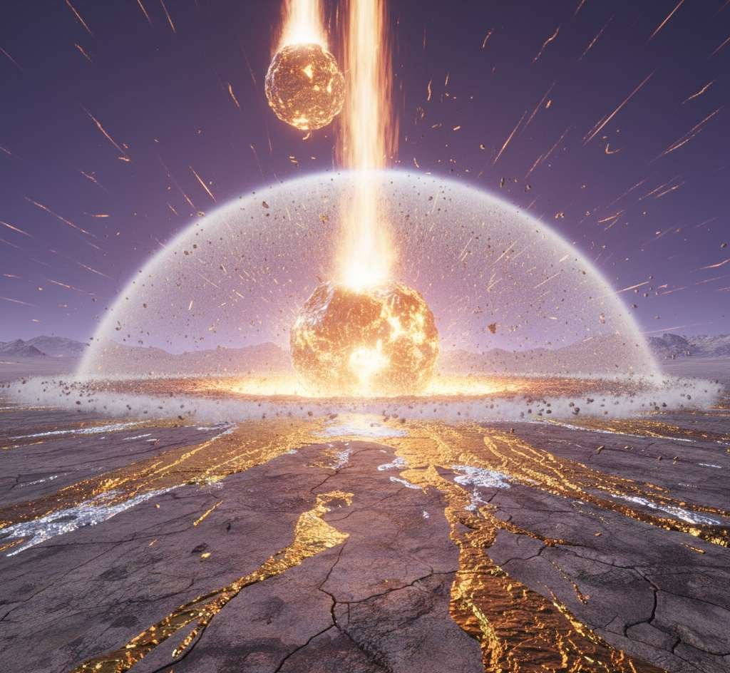 Massive asteriods impacts hitting the earth durning the orosirian period, that bought gold and nickle to earth surface from its core.