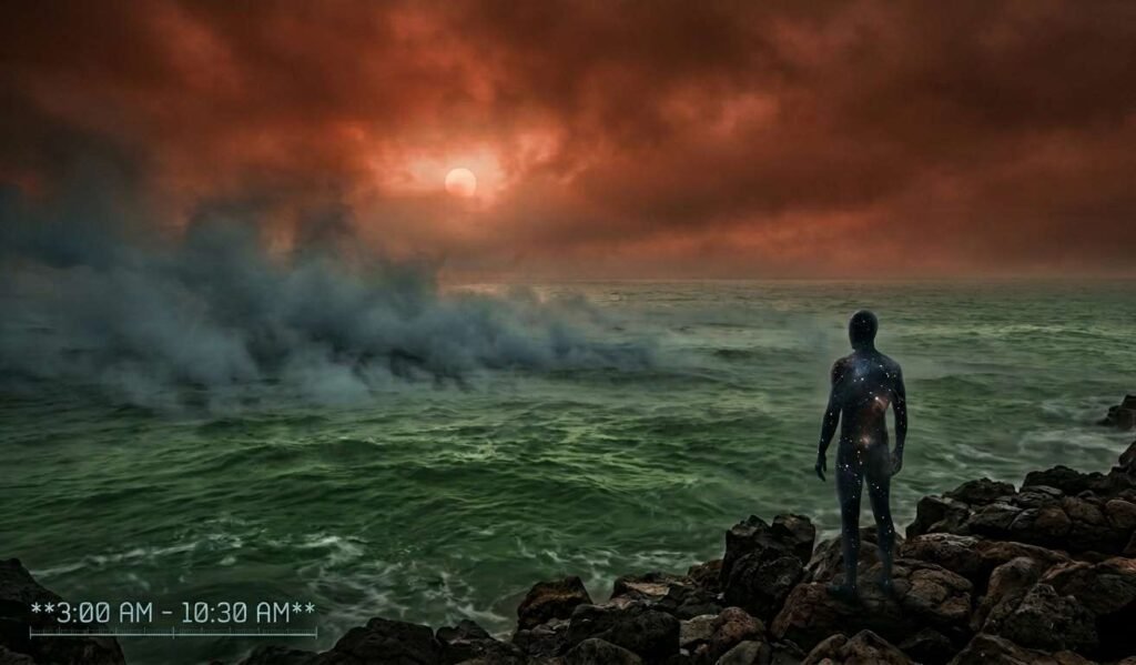 this images show earth's timeline 3:00 am to 10:30 am of archean eon compared to earth single 24 hour day.