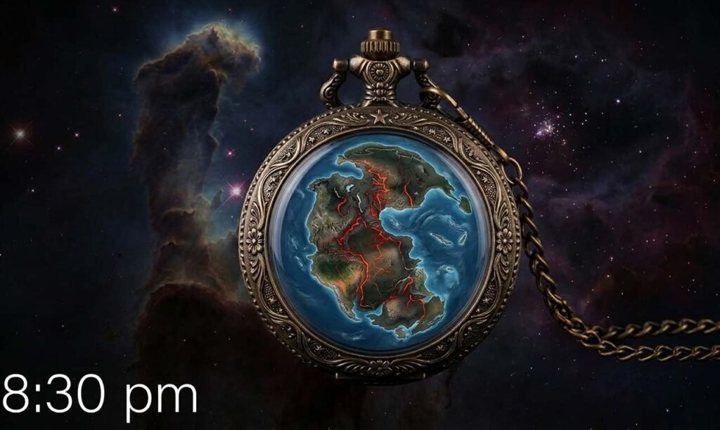 first supercontinent rodinia ripping apart at 8:30 pm compared to a single human day.